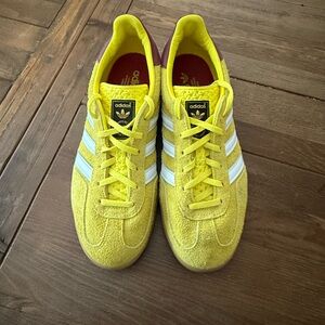 Adidas Vibrant Yellow Sneakers with White and maroon accents
